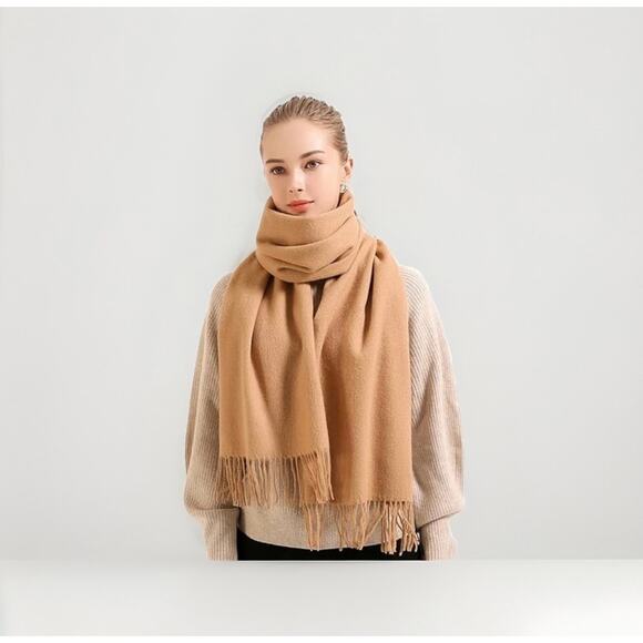 Saks Fifth Avenue Classic Cashmere Tan Scarf Preppy Old Money French Girl - Picture 1 of 6